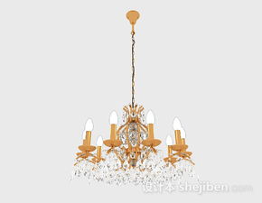 精致欧式风格金属烛台状水晶吊灯3D模型免费下载